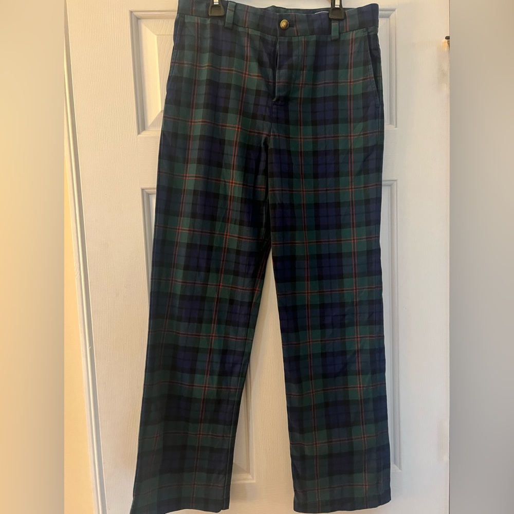 Vineyard Vines Boys' Breaker Pants Green Plaid Size 16